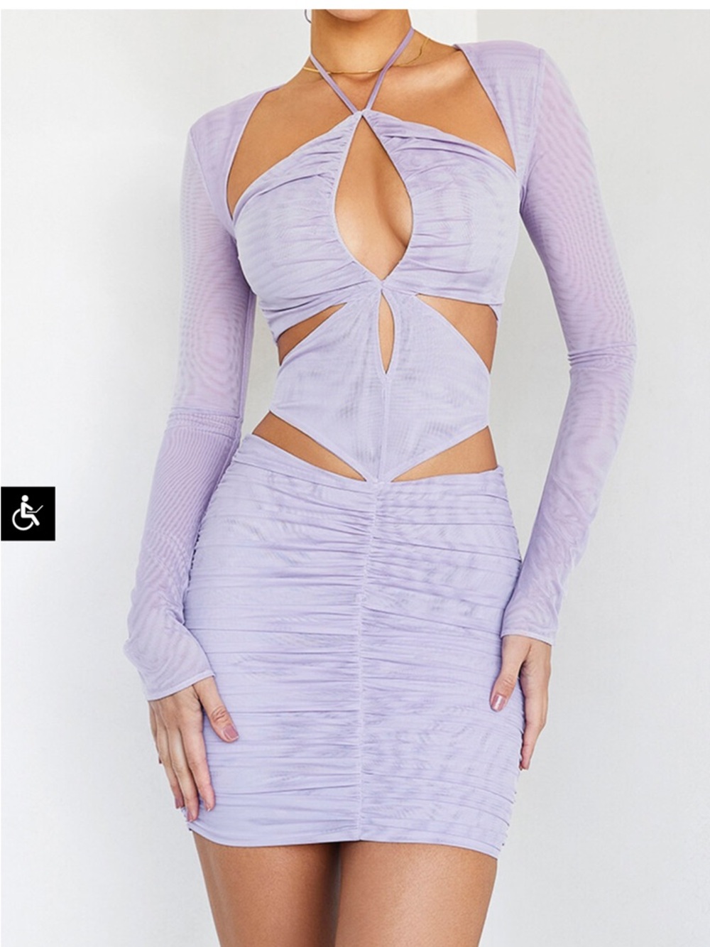 NWT Mistress Rocks Cutout Ruched Bodycon Dress in Lavender Sz S House of Cb - Picture 2 of 5
